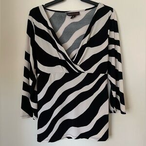 Y2K Dana Buchman baby doll neural Zebra Blouse Small Abstract Animal Print Retro